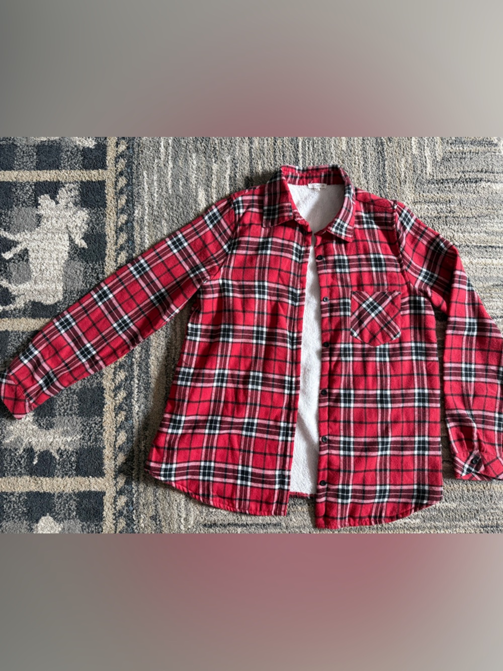 Red Plaid Flannel Button-Up Shirt Jacket w/ soft lining